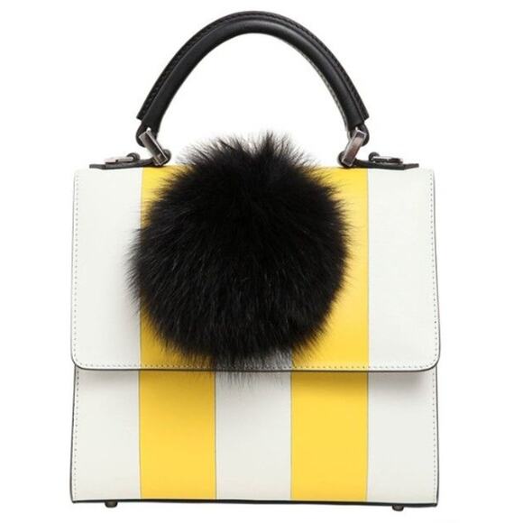 Les Petits Joueurs Mini Alex Bunny Leather Top Handle Bag balck / White / Yellow - Picture 1 of 9